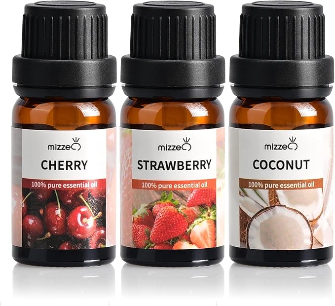 MIZZEO Fruity Essential Oil Set, Premium Pure & Natural Aromatherapy Essential Oils for Diffuser for Home, 3 * 10 ML Diffuser Oil Gift Set- Cherry,Strawberry,Coconut