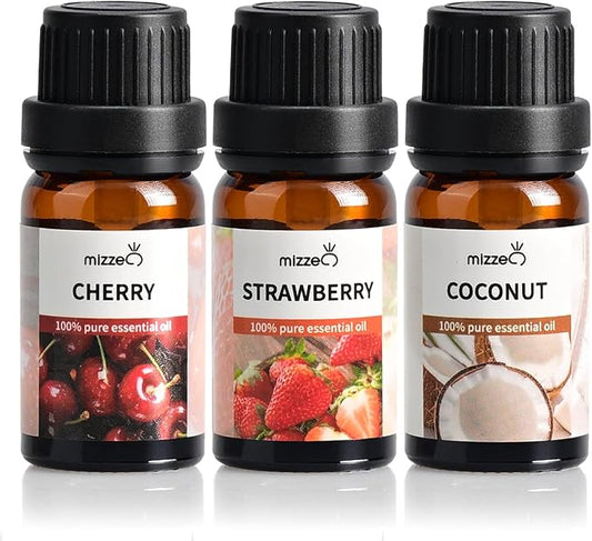 MIZZEO Fruity Essential Oil Set, Premium Pure & Natural Aromatherapy Essential Oils for Diffuser for Home, 3 * 10 ML Diffuser Oil Gift Set- Cherry,Strawberry,Coconut
