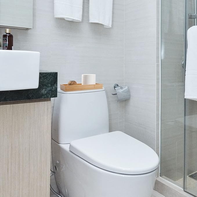 Bamboo Bathroom Tray, Bathroom Vanity Tray, Bathroom Trays for Counter, Toilet Tank Tray, Toilet Basket for Organizing (11.8 x 4.5 x 1.6 inch)