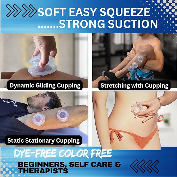 Cupping Warehouse Supreme 6 INT Pro 5560 Silicone Cupping Set - Cupping Kit for Massage Therapy-Soft Ultra Clear Dye-Free for Body Sculpt, Cellulite, Scar & Pain (2S 1.5", 2M 2", 2L 2.5") - Not 6065