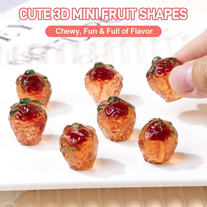 AMOS 4D Gummy Strawberry Burst Candy – Juice-Filled Strawberry-Shaped Gummy Candy, Gluten-Free Fruit Snacks, 8.47oz (240g)