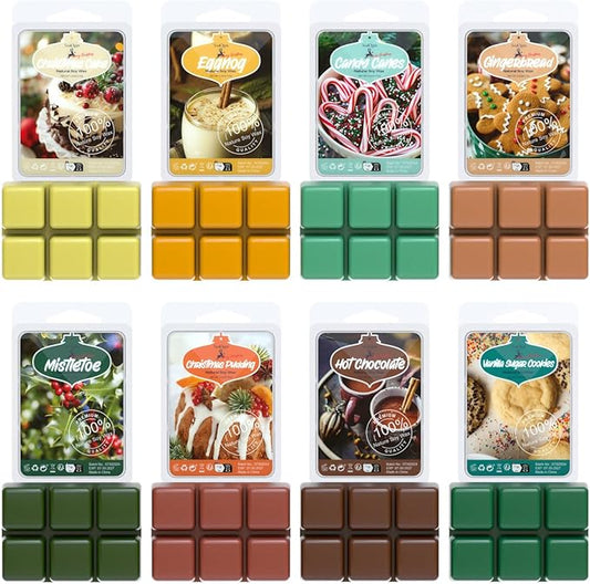 Christmas Wax Melts,Scented Soy Wax Cubes Set for Wax Warmer-Christmas Cake, Eggnog,Candy Canes, Gingerbread, Mistletoe, Christmas Pudding, Hot Chocolate, and Vanilla Sugar Cookies, 8x2.5oz