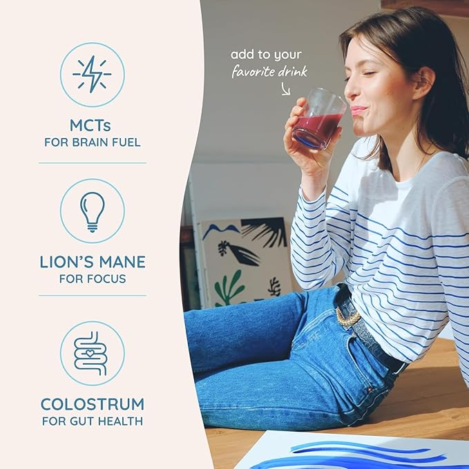 WONDERCOW Bovine Colostrum Superfood Creamer Supplement Powder w/Organic Lions Mane Mushroom & Coconut Milk Powder MCTs | Functional Sugar Free Keto Coffee, Smoothie & Drink Mix Unsweetened