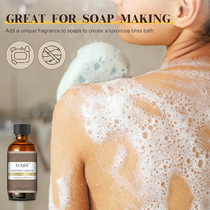 EUQEE 2.02 Fl OZ Coconut Cream Fragrance Oils, Premium Fragrance Essential Oils with Glass Dropper for Diffusers, Soap Candle Making(60ml)