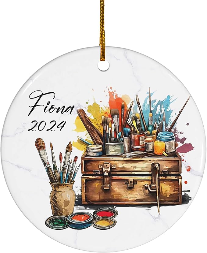 FLOCHIL Personalized Artist Ornaments for Christmas Tree, Custom Artist Palette Christmas Ornament with Name, Drawing Ornaments for Christmas Tree, Gifts for Girls, Christmas