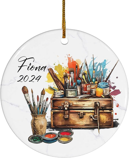 FLOCHIL Personalized Artist Ornaments for Christmas Tree, Custom Artist Palette Christmas Ornament with Name, Drawing Ornaments for Christmas Tree, Gifts for Girls, Christmas