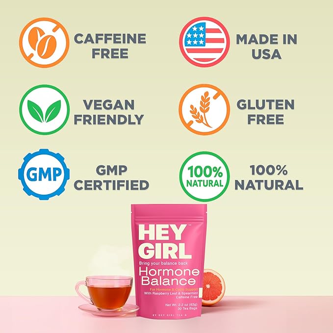 Hormone Balance for Women Tea with Spearmint, Red Raspberry Leaf, Hibiscus, Chamomile, Ginger, Nettle - For PMS, PCOS, Perimenopause & Cycle Support - Herbal Hormonal Wellness Tea Bags