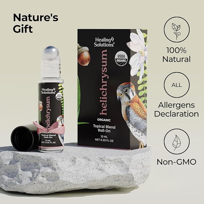 Healing Solutions - (2 Pack) Helichrysum Essential Oil Organic Roll On Set USDA Certified Roller - Perfume, Body Massage, Skin - Helichrysum Organic Essential Oil Roller for Skin & Bruises