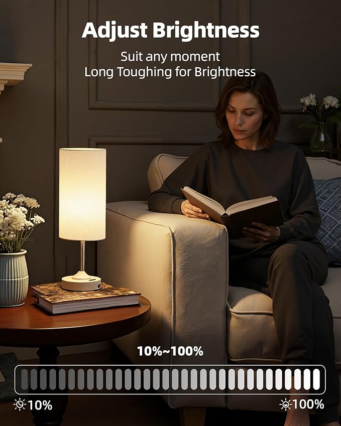 EZVALO Rechargeable Table Lamp, 2-Pack, Dimmable, 2700K, Timer, Touch Control, Portable, LED, Wireless, Cordless e, Battery Operated, Desk Lamp, Kitchen Lamp, Fabric Shade, Wood-Grain Finish, Bedside