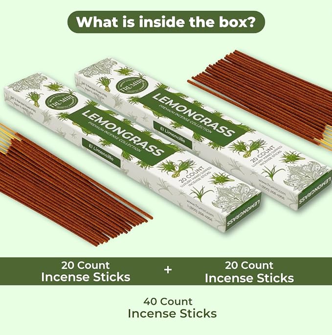 Lemongrass Incense Sticks for Backyard Patio - Total 40 Insence-Sticks - Dual Pack of 20 Insense - Inciensos - Inscents - Natural Non Toxic Ingredients - Incents - Incence - Inscense - Insents