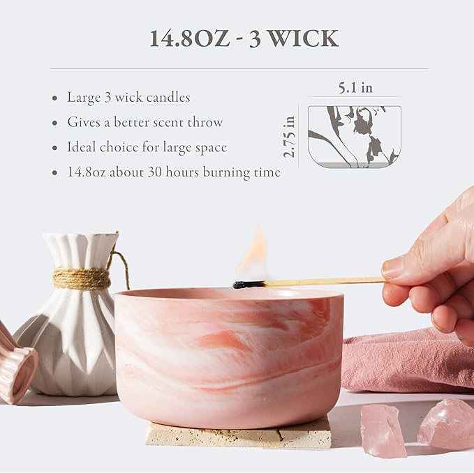 Hidden Label Scented Soy Candles, Large Candle 3 Wicks 14.8oz Japanese Cherry Blossom Ceramic Jar Lava Collection, Gorgeous Gifts for Birthday Thanksgiving Christmas