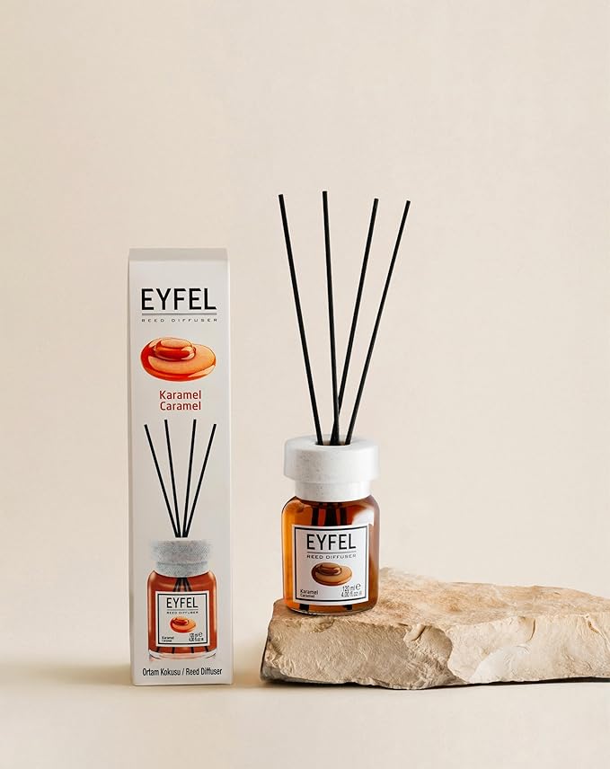 EYFEL Reed Diffuser Set - Caramel Scent 4.05 fl oz Oil With Sticks for Home and Bathroom - Fragrance and Decor