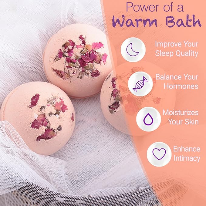 Bath Bombs for Women Spa Gift Set with Rose Essential Oils Sea Salt Relaxing Birthday Gift for Her Bubble Bath Skincare