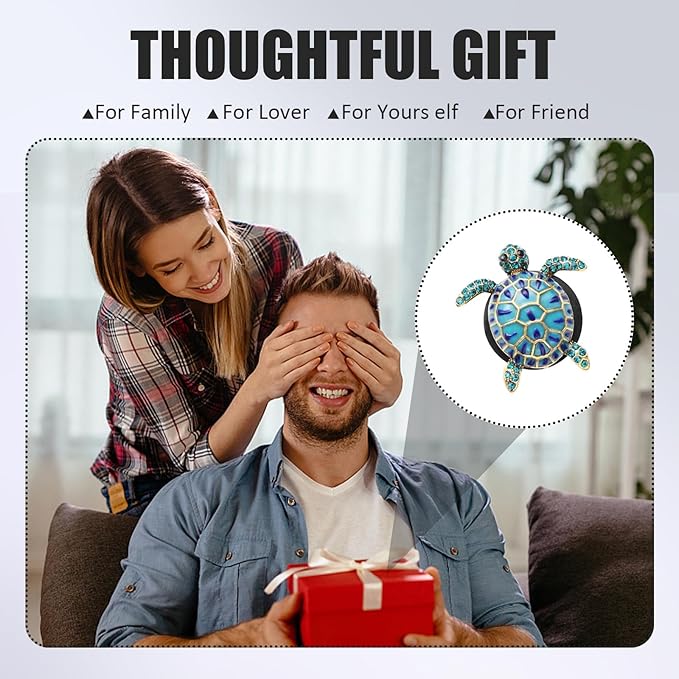 2PCS Beach Car Accessories, Crystal Cute Turtle Air Fresheners Diffuser Vent Clip, Bling Tortoise Car Air Vent Clips, Comes with 2 PCS Black Cars Air Vent Clips(Blue)