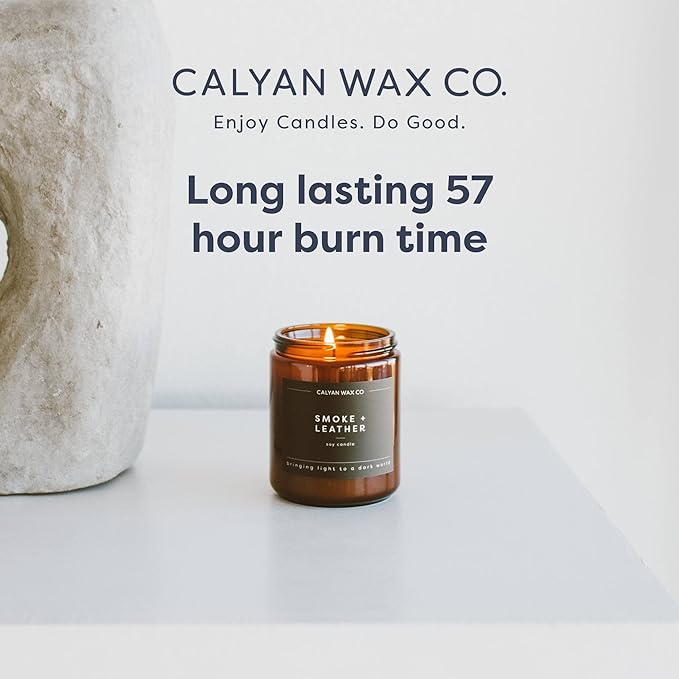 Calyan Wax Co. Soy Wax Candle, Palo Santo + Cypress Scented Candle, 57 Hour Burn Time, Aromatherapy Soy Candles, Non Toxic & Vegan Soy Wax, Amber Glass Jar Scented Candles, 7.2oz