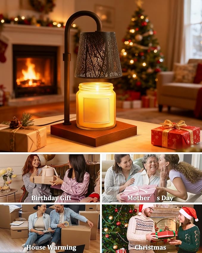 Candle Warmer Lamp with Timer & Dimmer, Adjustable Height Flameless Wax Melt Warmer for Jar Candles, Birthday Gifts for Mom Women Men Friend Sister, House Warming Gift New Home Decor (Black)