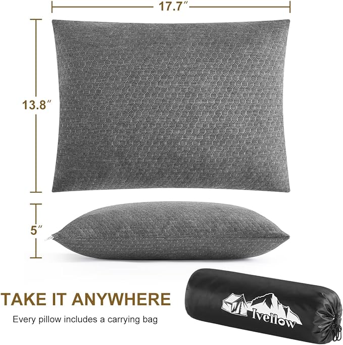 Ivellow Travel Pillow Compressible Camping Pillow for Sleeping Shredded Memory Foam Pillow Compact Firm Supportive for Adults Kids Outdoor Backpacking Hiking Essential Gear
