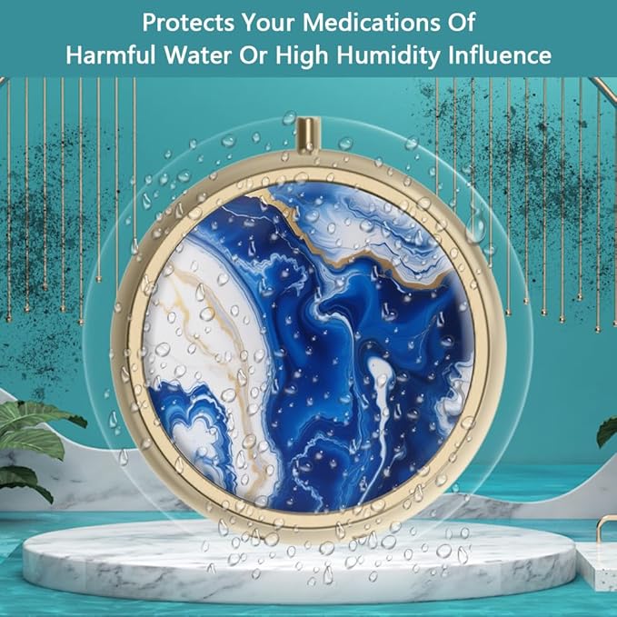 Hion Pill Case Pill Box with Mirror Retro Small Pill Case for Purse or Pocket Bronze Pill Box or Vitamins, Fish Oil, Supplements, Pill Containe Travel Gifts (2PCS)