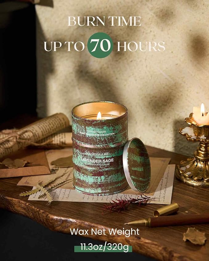 M&SENSE Lavender Sage Scented Candles Natural Non Toxic, Aromatherapy Candle for Stress Relief Meditation Relaxing, Housewarming Gifts for Women Men, 11.3oz 70 Hour Long Burning