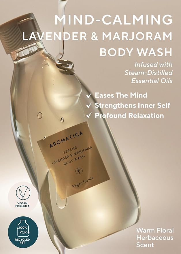 AROMATICA Serene Body Wash Lavender & Marjoram 10.14oz / 300ml, Vegan, Daily In-Shower Wash Blended w/Naturally Derived Scents