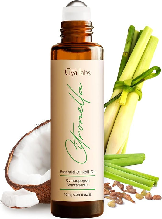 Gya Labs Citronella Essential Oil Roll On - 0.34 Fl Oz - Travel Size Roller for Camping, Skin, Aromatherapy Relief, Convenience