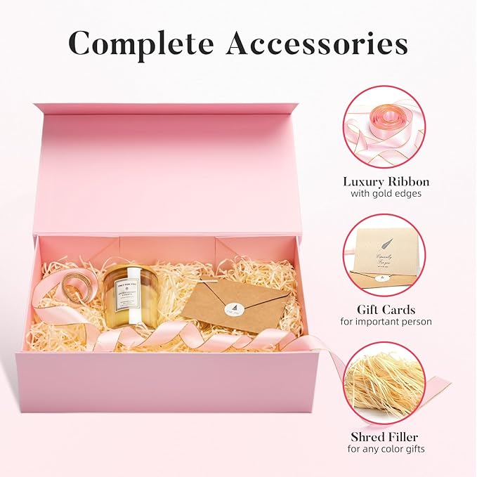 LIFELUM Pink Gift Box 13.85'' x 8.35'' x 4.45'' Gift for Wedding Large Gifts Boxes for Presents Cute Birthday Magnetic Box for Gifts with Luxury Filler,Card, Ribbon,Sticker 1 Pack
