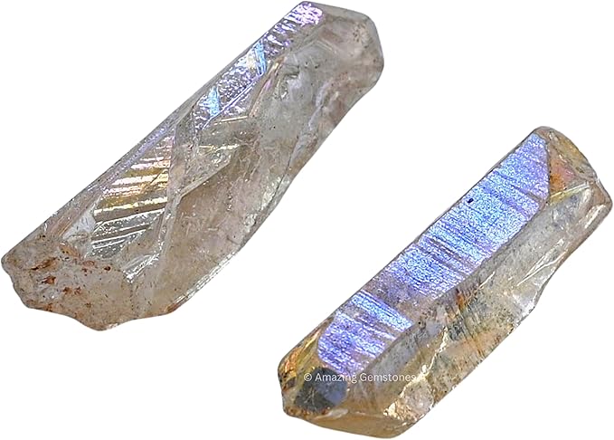 Amazing Gemstone 2 Pieces Angel Aura Quartz Raw Pencil Points Crystals and Healing Stones, Natural Rocks for Meditation and DIY Raw Point Stones and Crystals