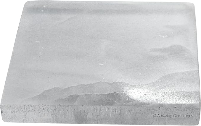Amazing Gemstone Selenite Crystal Charging Plate For Crystals And Healing Stones, 3" Selenite Crystal Plate Coaster For Home, Office Table Decor (Selenite Square)