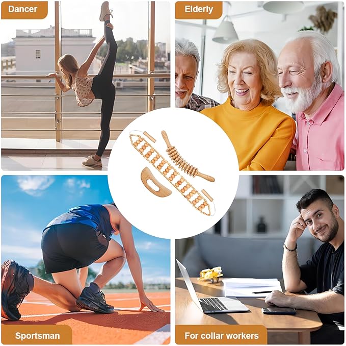 3PCS Wood Therapy Massage Tools, Lymphatic Drainage & Body Sculpting Wooden Massager, Maderoterapia Anti-Cellulite Tool for Deep Tissue Massage, Pain Relief & Muscle Recovery