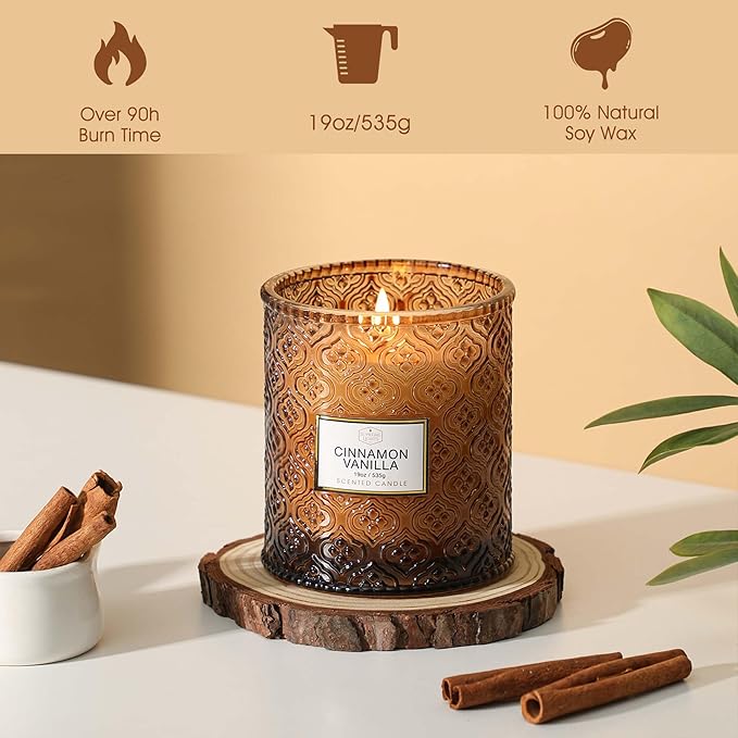 Fall Candle, Cinnamon Vanilla Spice Candles, 19oz Large Candle, Fall Scented Candles Gifts for Women, Thanksgiving Table Centerpiece, Farmhouse Autumn Decorations for Harvest Home Decor