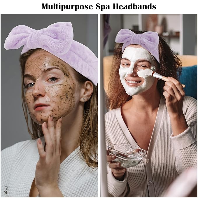 Ondder Spa Headband for Washing Face 8 Pack Purple Skincare Headbands for Women Girls Terry Cloth Cute Bow Head Bands
