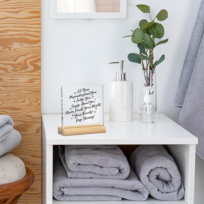 Let Them Mental Health Quotes Decor Motivational Mental Health Self Love Gifts for Women Men, Therapy Office Acrylic Sign With Wooden Decoration for Therapist Office Bedroom Dorm Apartment Decor