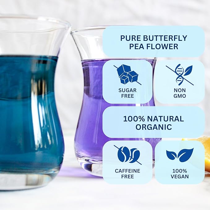 KHWAN'S TEA - Butterfly Pea Flower Tea Bags, Blue Herbal Tea Caffeine Free Natural Coloring, Sourced from Thailand