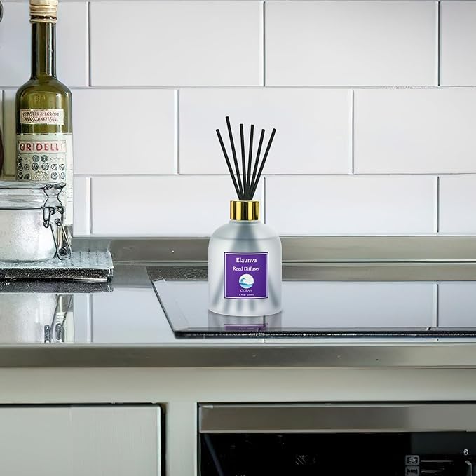 Ocean Reed Diffuser Sets,6.7fl oz(200ml) with 8 Sticks,Fragrance/Aromatherapy for Livingroom/Office/Kitchen/Entryway/Bathroom,Gift Set,Shelf Decor,Home Accessories,Air Freshener(Ocean)