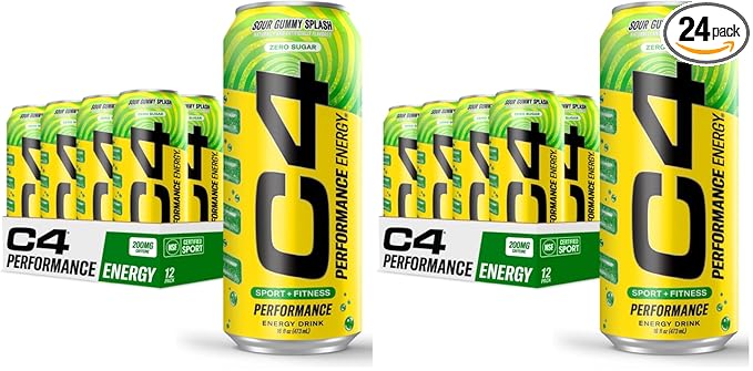 Cellucor C4 Energy Carbonated Zero Sugar Energy Drink, Pre Workout Drink + Beta Alanine, Sour Gummy Splash, 16 Fl Oz (Pack of 24)