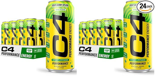 Cellucor C4 Energy Carbonated Zero Sugar Energy Drink, Pre Workout Drink + Beta Alanine, Sour Gummy Splash, 16 Fl Oz (Pack of 24)