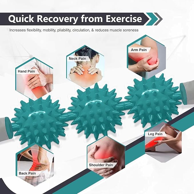 Fascia Muscle Roller, Cellulite Massager Fascia Roller for Cellulite and Sore Muscles, Neck, Leg, Back, Pressure Trigger Point Body Roller Deep Tissue Massage Stick Tools - 3 Massage Balls | Green