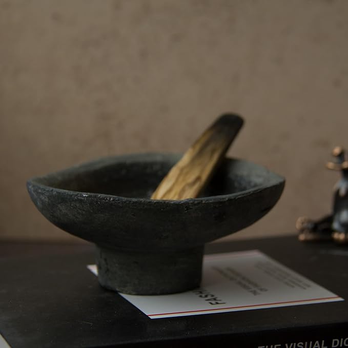 Handmade Rustic Black Terracotta Incense Holder, Ceramic Palo Santo & Sage Sticks Bowl,Wabi‑sabi & Retro, A Spiritual Decor for Yoga&Meditation (Black)