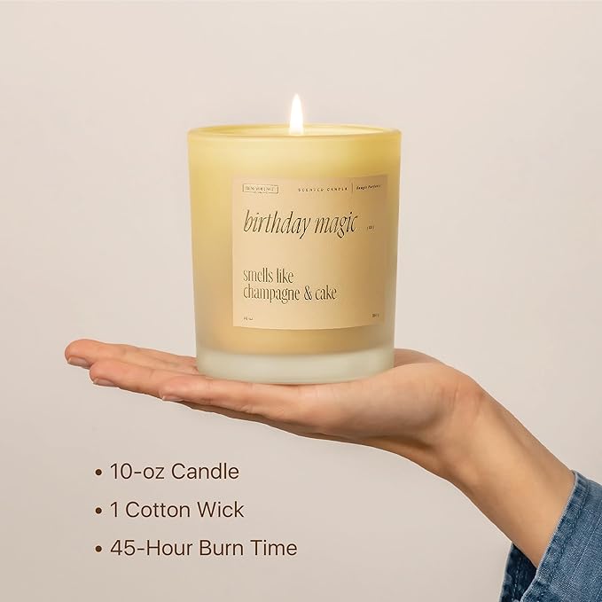 Benevolence LA Birthday Magic Scented Candles | 10 oz, 40-50 Hour Burn | Gifts for Women | Celebration Candle for Best Friend, Mom | Unique Womens Birthday Gift - Smells Like Champagne & Cake