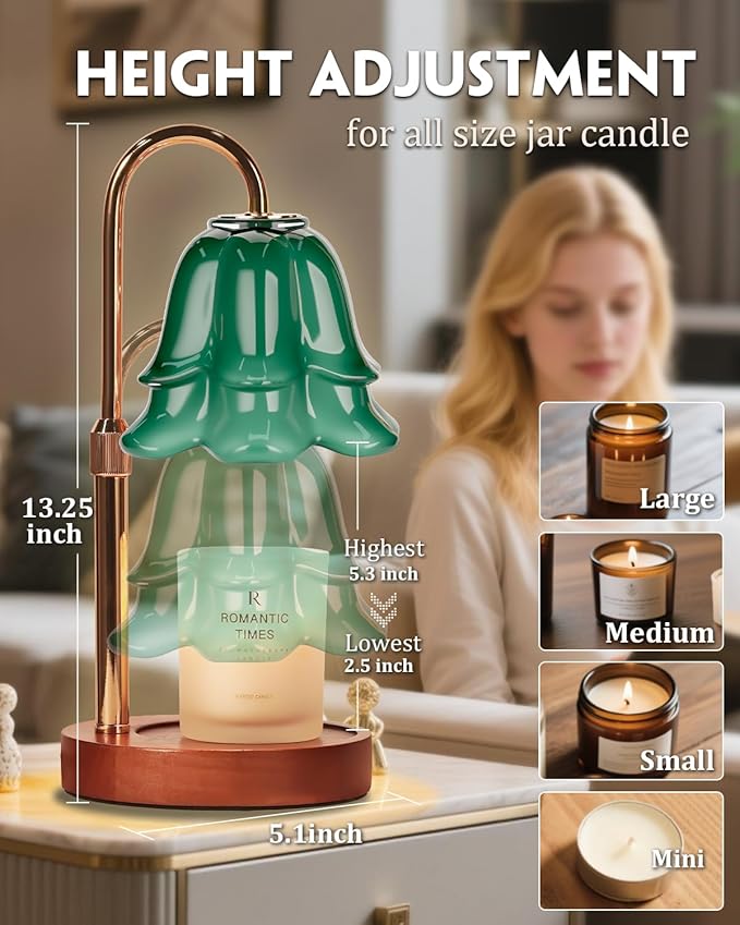 Candle Warmer Lamp with Timer Dimmable, Height Adjustable Birthday Gifts for Women Mom House Warming, Home Decor, Lotus Flower Candle Lamp Warmer 2 Bulbs Inc (Green-1)