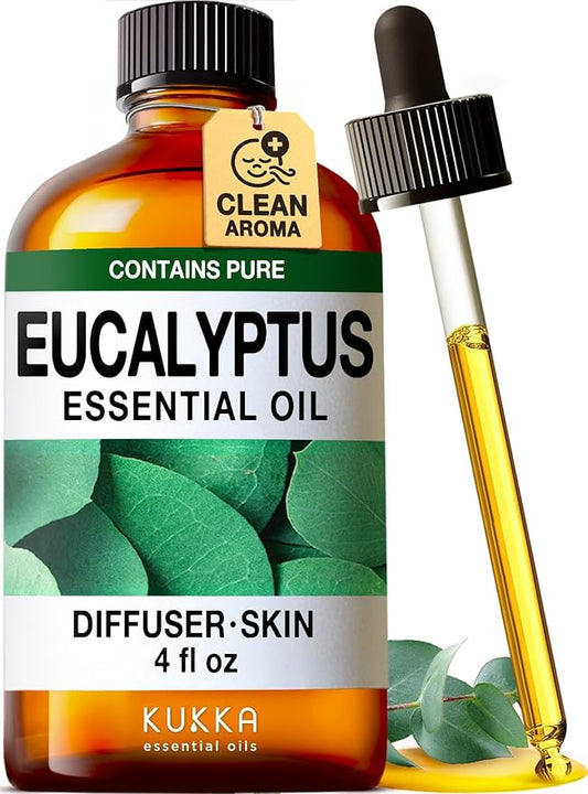 KUKKA Eucalyptus Essential Oils - 4 Fl Oz - for Hair, Skin, Diffuser, Aromatherapy & DIY Soap Making Scent