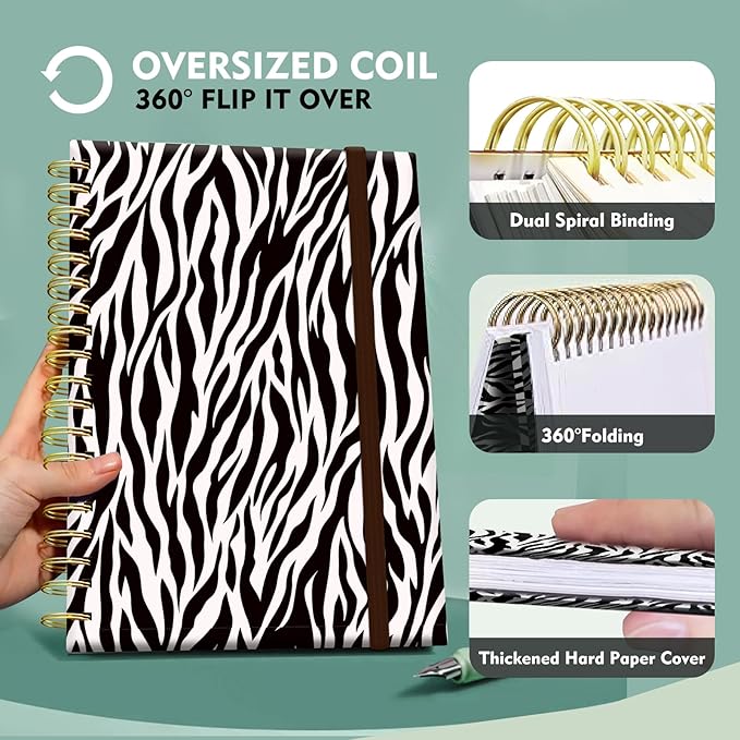 Cute Spiral Notebook, Journal for Women, Hardcover Spiral Journal, 5.5 x 8.3 Inches, 120 Pages,100gsm Paper, for Gifts Nurse Teacher Women Office Supplies(Zebra Pattern)
