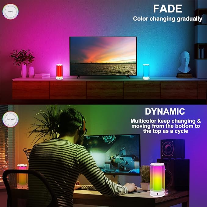 BIGMONAT Bedside Table Lamp with Remote, Multi-Colors LED Nightstand Light with Rechargeable,Timer, Dimmable Night Lighting for Bedroom, Living Room (White, 1 Pack)