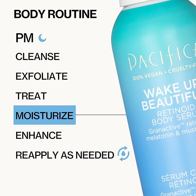Pacifica Wake Up Beautiful Body Lotion & Serum Set of 2 – Overnight Body Treatment w/Granactive Retinoid, Mushroom & Melatonin, Hydrating Moisturizer Duo for Plumper Skin, Vegan & Cruelty-Free Clean