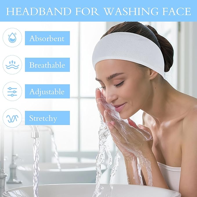 30Pcs Spa Headband Facial Esthetician Hair Wrap for Women Adjustable Makeup Head Wrap Hair Towel Wraps White