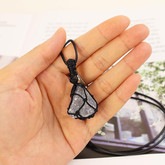 Handmade Natural Gemstone Crystal Pendant Necklace Stone Holder Necklace Cord Net Necklace with Adjustable Length for Women Men