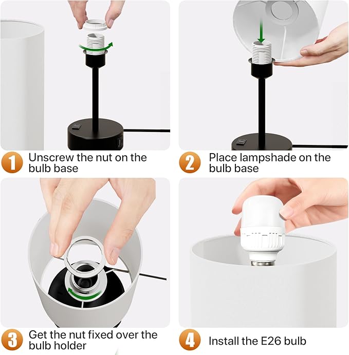 KPQ Small Bedside Lamp Touch Control Table Lamp with USB A+C Charging Ports & AC Outlet 3-Way Dimmable Nightstand Lamp with Linen Fabric Shade for Bedroom Living Room