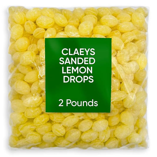 Claeys Sanded Lemon Drops Candy - Bulk Candy Lemon Drops Hard Candy - 2 Pounds - Christmas Candy – Ideal for Holidays, Sour Candy Lovers – Lemon Flavor