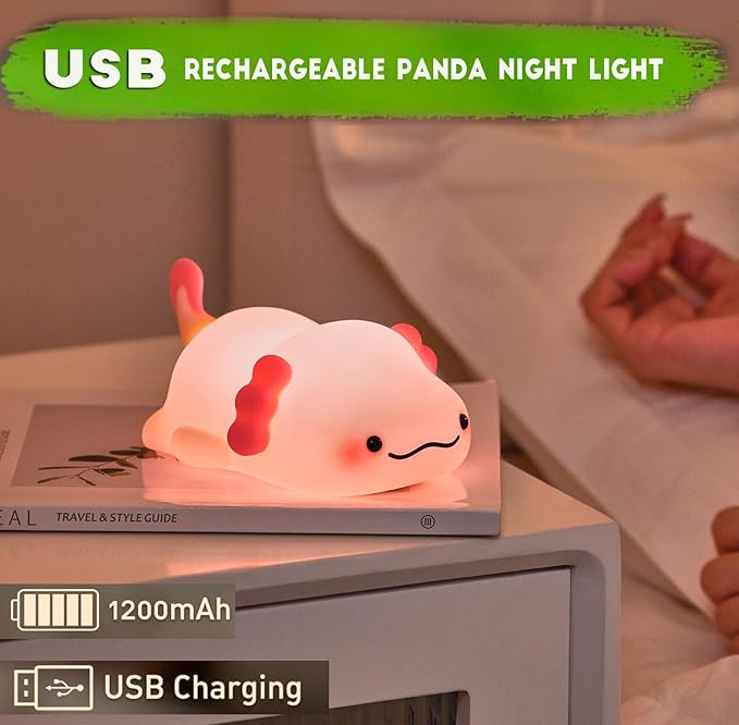DREAMING MY DREAM Cute Axolotl Night Light, LED Squishy Novelty Animal Night Lamp, 3 Level Dimmable Nursery Nightlight for Breastfeeding Toddler Baby Kids Decor, Cool Gifts Kids (Axolotl)