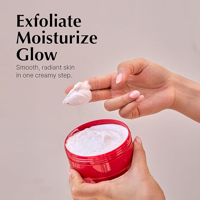 Glow Cream Body Scrub – Hydrating & Nourishing Cream with Argan Oil, Rice Bran Oil, Camellia Oil & Glycolic Acid – Vegan, Microplastic-Free, Vanilla Floral Scent – 9.5 oz